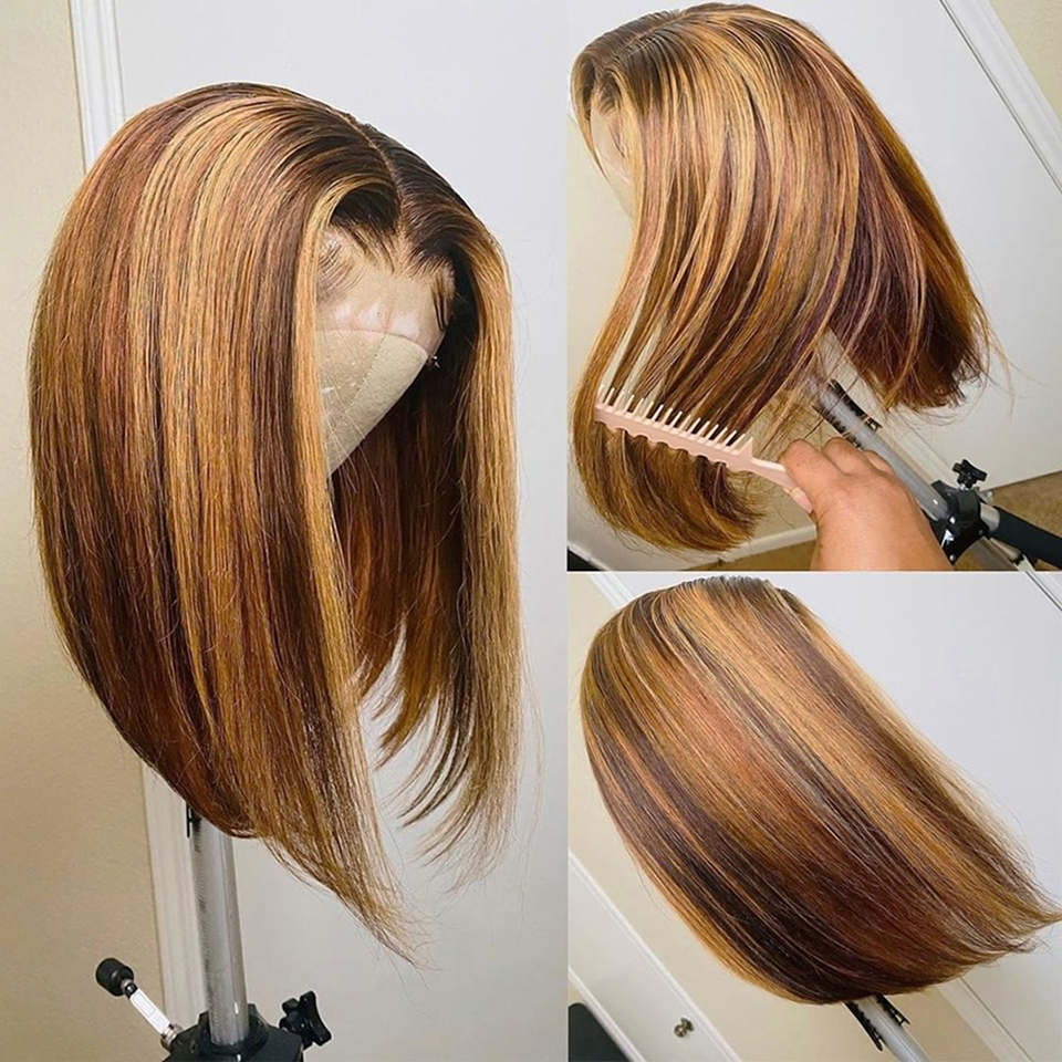 Bone Straight Human Hair Wig Bob Wig Lace Front Human Hair Wigs 4X4 Closure Wig - LollyHair