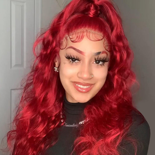 Red Human Hair Lace Front Wigs With Baby Hair 13x1 Body Wave Colored Wig