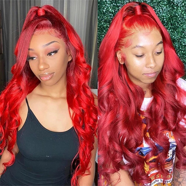 Red Human Hair Lace Front Wigs With Baby Hair 13x1 Body Wave Colored Wig
