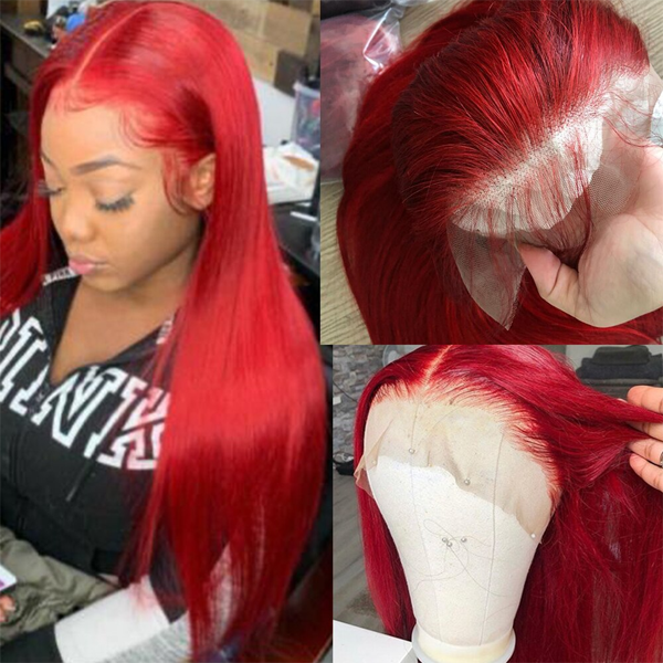 Red Human Hair Lace Front Wigs With Baby Hair 13x4 Straight Frontal Wig