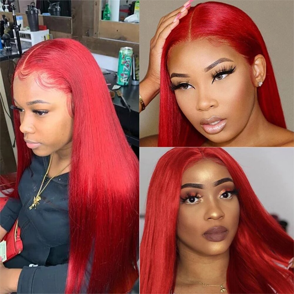 Red Lace Front T part 13x1 Wig Long Straight 30 inch Human Hair Wig HD Lace