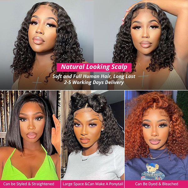 Short Bob Wigs Glueless Deep Wave 13x4 HD Lace Frontal Human Hair Wig 5x5 HD Lace Closure Wig Pre Plucked