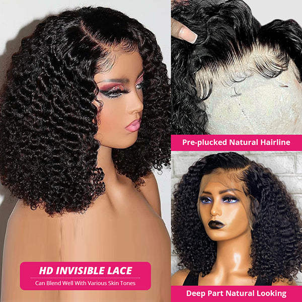 Short Curly Glueless HD 13x4 lace front Bob Wigs 5x5 HD Lace Closure Human Hair Wigs For Women Pre Plucked