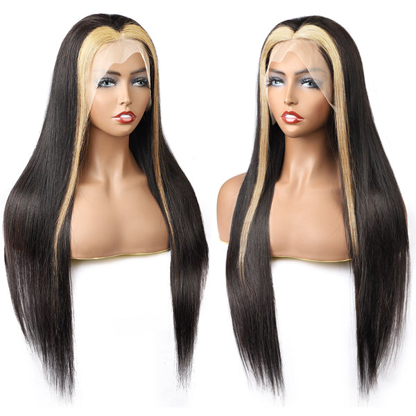 Skunk Stripe Hair Highlight Colored Wig Straight Lace Front Human Hair Wigs