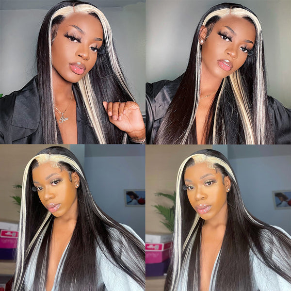 Skunk Stripe Hair Wig 13x4 Straight Lace Front Wig with 613 Blonde