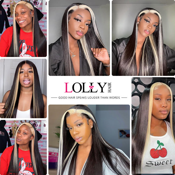 Skunk Stripe Hair Wig 13x4 Straight Lace Front Wig with 613 Blonde