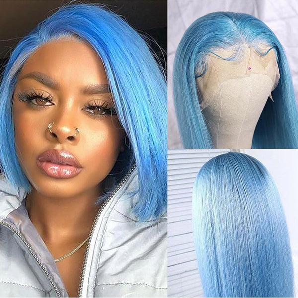 Sky Blue Bob Wig 13x4 Lace Front Wig Short Bob Wig Lace Front Human Hair Wigs for Women
