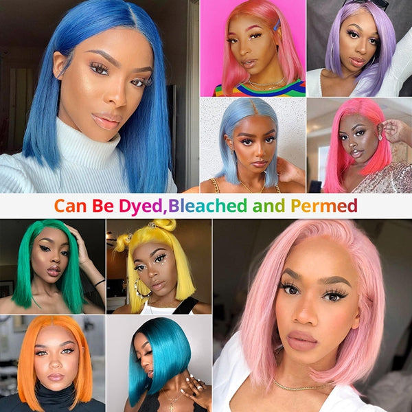 Sky Blue Bob Wig 13x4 Lace Front Wig Short Bob Wig Lace Front Human Hair Wigs for Women