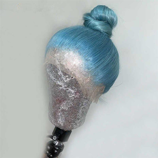 Sky Blue Lace Front Wig 13x4 HD Transparent Straight Lace Front Human Hair Wigs
