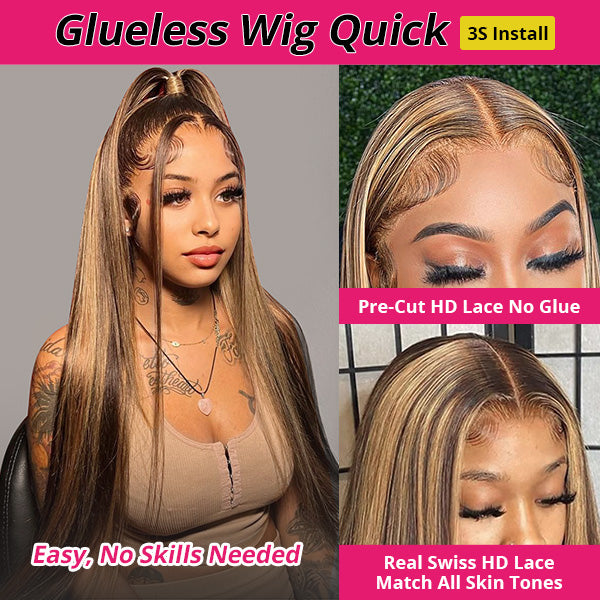 Straight HD Lace Closure Wig P4/27 Highlight Wigs Human Hair Glueless Wig Pre cut Wear & Go Wigs