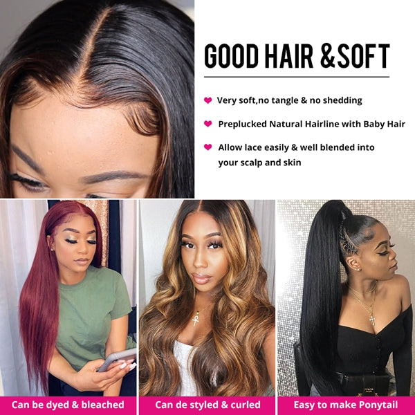 Straight Hair Bundles with 13x6 HD Lace Frontal Cloure Natural Color Human Hair 3 Bundles with Frontal