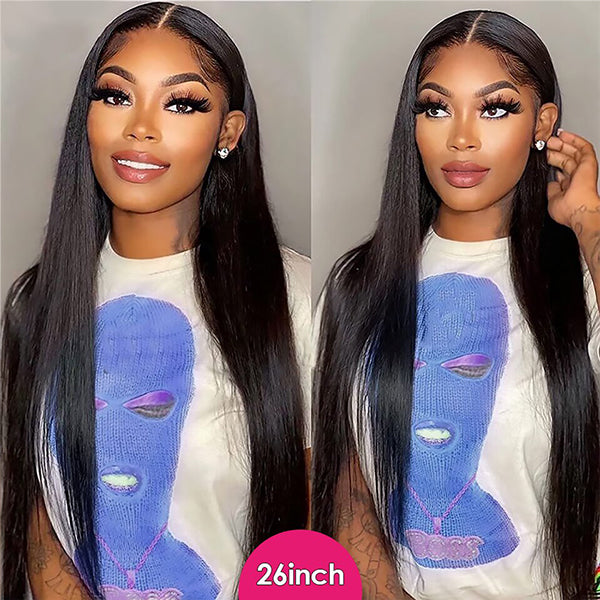 Straight Human Hair Bundles with Frontal 13x4 HD Transparent Lace Frontal with 3 Bundles