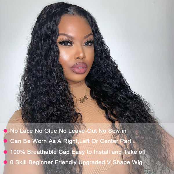 V Part Wig Natural Scalp Water Wave Human Hair Wigs Upgrade U part Wig No Leave out