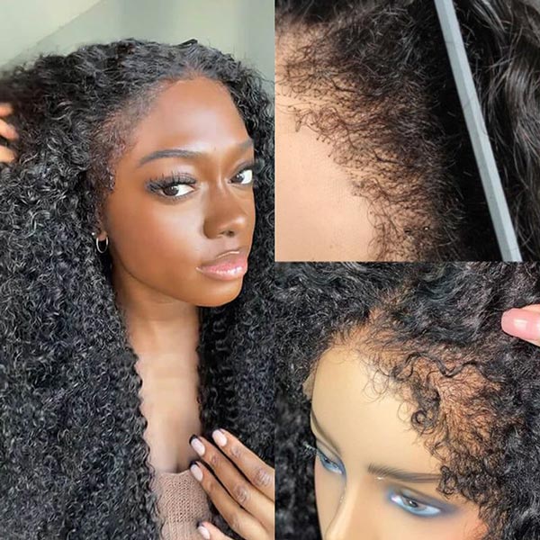 Type 4C Edges Wigs 30 Inch Glueless Afro Kinky Curly Human Hair Wigs 13x4 HD Lace Frontal Wigs