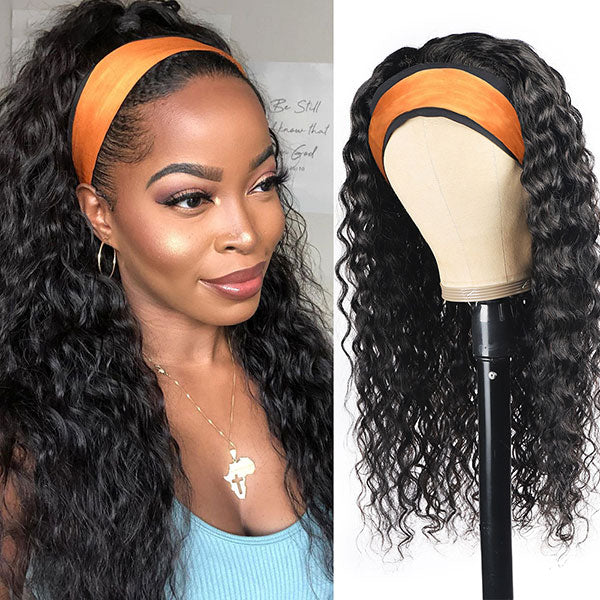 Water Wave 150% Brazilian Headband Wig For Women Human Hair Half Wig  No Gel Glueless - LollyHair