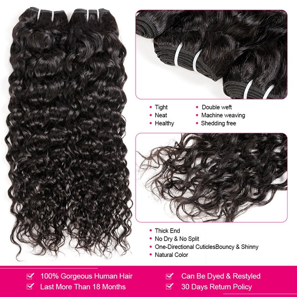 Water Wave Bundles with 13x6 Hd Lace Frontal Virgin Human Hair 3 Bundles with Frontal