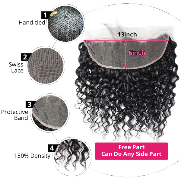 Water Wave Bundles with 13x6 Hd Lace Frontal Virgin Human Hair 3 Bundles with Frontal
