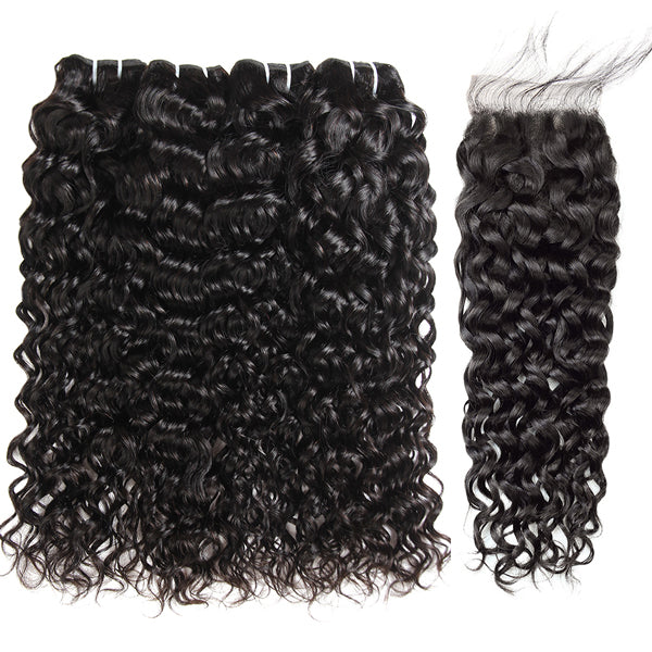 Water Wave Hair Bundles with Closure 4 Bundles with Closure - LollyHair