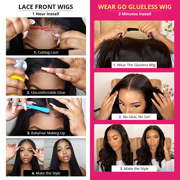 Wear & Go Glueless Straight Lace Front Wig Pre Cut 13x4 HD Lace Wig Dome Cap Human Hair Wigs