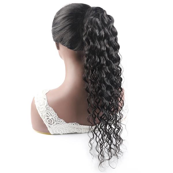 Wrap Around Water Wave Human Hair Clip In Ponytail Extensions for Black Women