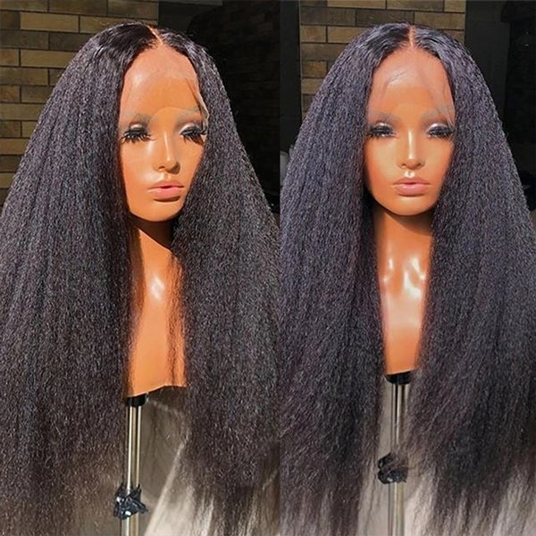 Yaki Human Hair Wig 13x1 HD Transparent Lace Wigs Kinky Straight Hair T Part Wig