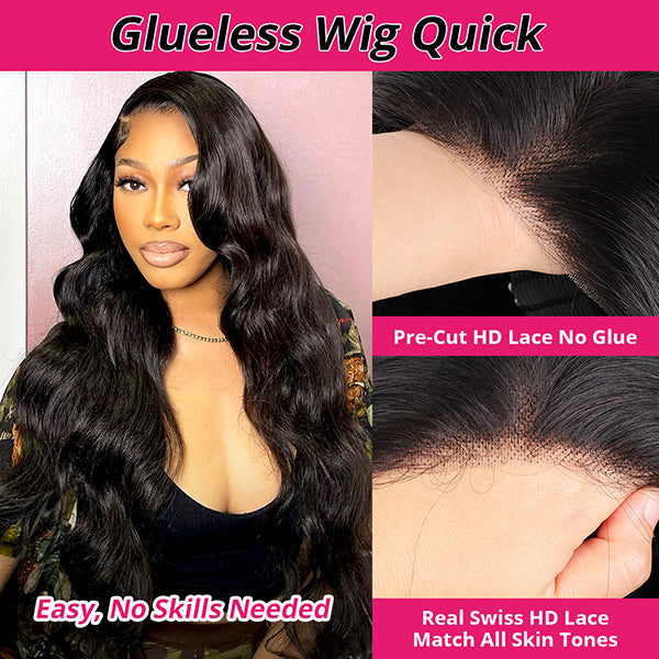 Glulesss HD Lace Wigs Body Wave 4x4 5x5 Lace Closure Wig Human Hair Pre Cut Wear and Go Wigs