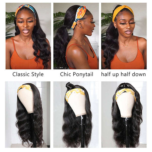 Headband Wig Human Hair 150% Brazilian Body Wave Wig for Women Glueless Scarf Wig - LollyHair
