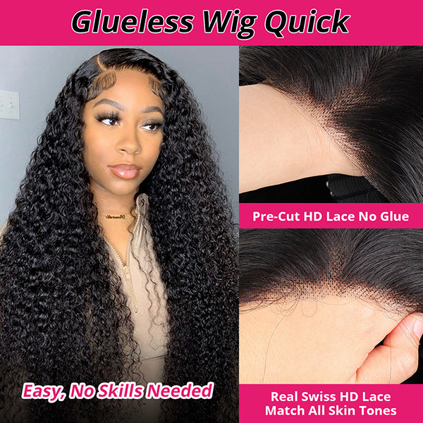 Kinky Curly 4x4 HD Glueless Lace Closure Wig Pre Cut Wear & Go Curly Human Hair Wigs