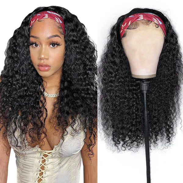 Kinky Curly Headband Wigs Glueless Human Hair Wigs Half Wigs with Headband