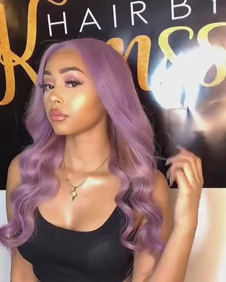 Purple Body Wave Human Hair Wigs HD Colored Lace Front Wig
