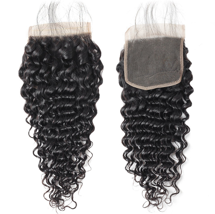 Lolly Hair Deep Wave Virgin Human Indian Hair Extensions 4 Bundles with 4x4 Lace Closure : LOLLYHAIR
