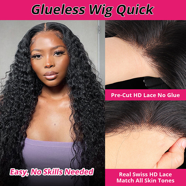 Deep Wave Pre Cut 5x5 HD Lace Closure Wig Wear and Go Pre Plucked Human Hair Wigs