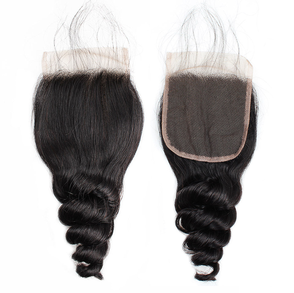 Lolly Hair Indian Loose Wave Human Hair 4 Bundles with 4x4 Lace Closure : LOLLYHAIR